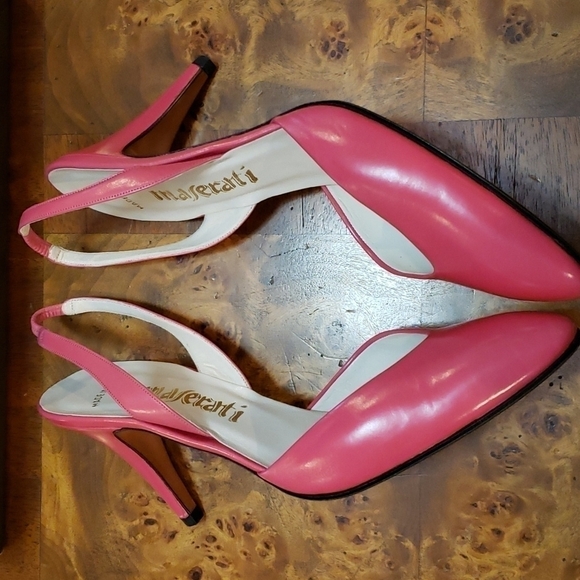 VINTAGE Maserati Coral Leather SlingBack Heels New in Box 8AAA Narrow Beautiful! - Picture 3 of 16